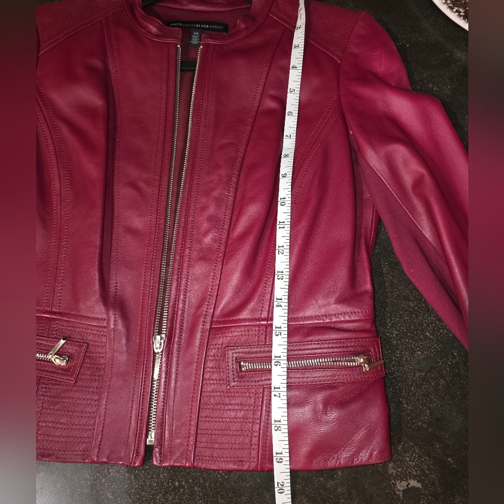 Free Ship!! WHBM Red Leather Moto Jacket with Sleek Fit SIZE XS - Picture 13 of 16